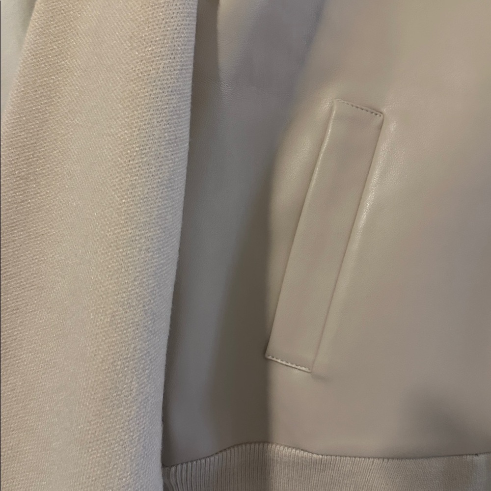 Celine Beige Bomber Jacket/sweater for Women , chest is faux leather! - Picture 2 of 5